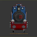 Small Red and Blue Toy Train Moving on Long Railway Track