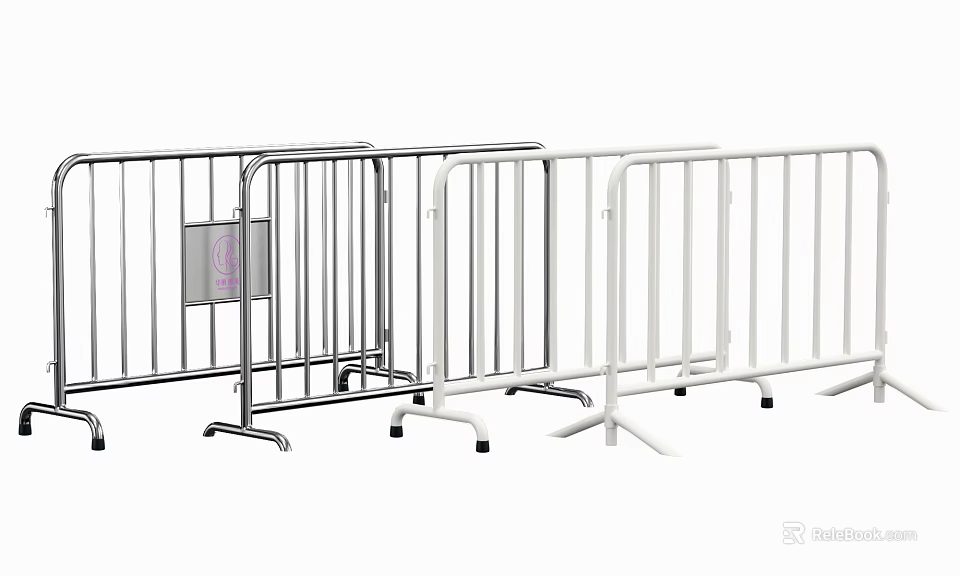 Movable Metal Barriers in Silver and White with Wheels for Event Crowd Control 3d model 