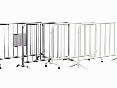 Movable Metal Barriers in Silver and White with Wheels for Event Crowd Control 3d model