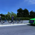 Roadside Bicycle Parking Facility With Parked Bikes Green Car Trees And People