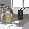 Light Bamboo And Black Metal Candle Lanterns With Handle Design For Indoor Tabletop Decor