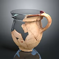 Broken Ancient Pottery Jar With Transparent Glass Sections Handle And Cracks 3d model