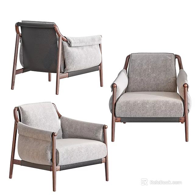 Modern Single Sofa Design With Light Gray Fabric And Wooden Frame 3d model