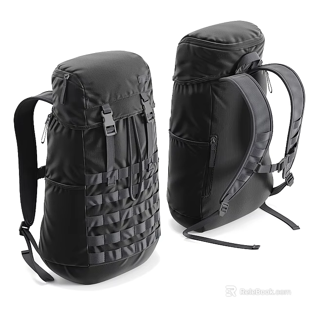 Black Tactical Backpack With Straps And Buckles Design 3d model 