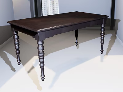 Dark Wooden Dining Table With Decorative Turned Legs In Bright Room With Natural Light 3d model