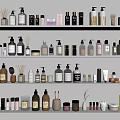 Perfumes and Cosmetics Neatly Arranged On Shelves With Various Bottles And Skincare Products