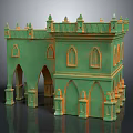 Green Gothic Castle Architectural Model With Spire Towers Arched Doors And Windows