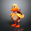 Yellow Cartoon Duck Character Standing With Orange Feet And Backpack Headlamp