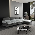 Bedroom Italian multi-person leather sofa chaise longue tea table combination 3d model