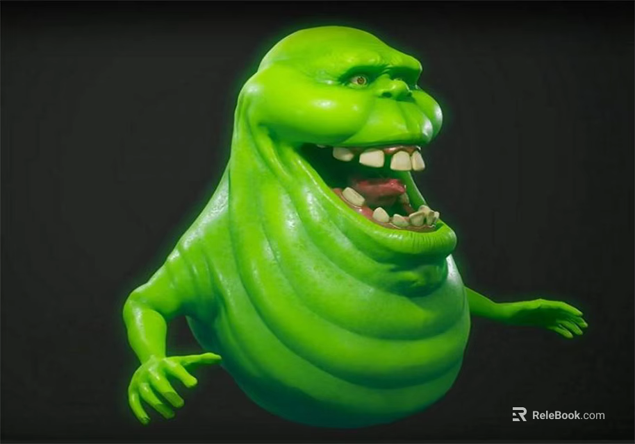 Green Slime Like Game Movie Character With Open Mouth Sharp Teeth And Fantasy Look 3d model 