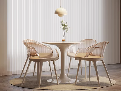 Modern Round Negotiation Table With Four Light Colored Chairs Hanging Lamp And Green Plant 3d model