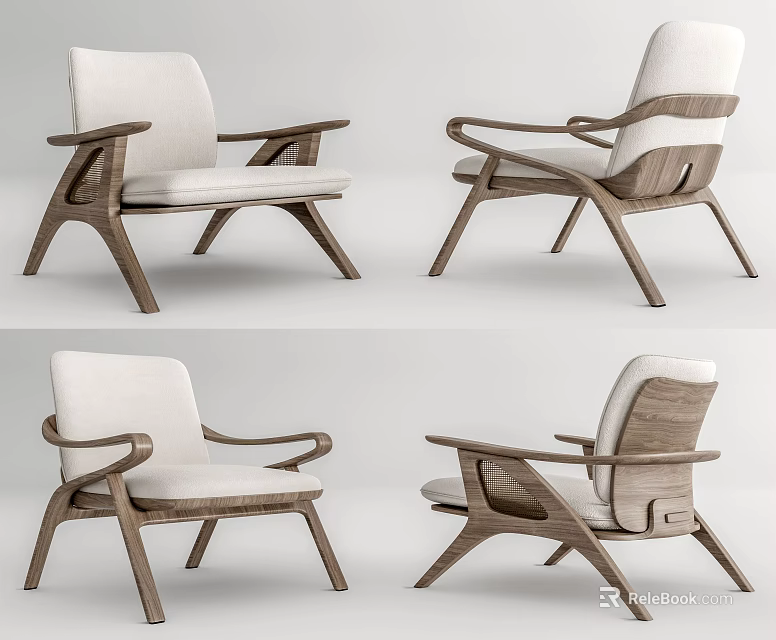 Modern Accent Chair With Wooden Frame White Cushion And Contemporary Structural Design 3d model 