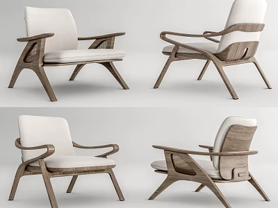 Modern Accent Chair With Wooden Frame White Cushion And Contemporary Structural Design 3d model