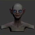 Fantasy Creature Character Bald Head Pointed Ears Blue Eyes Skin Texture Upper Body