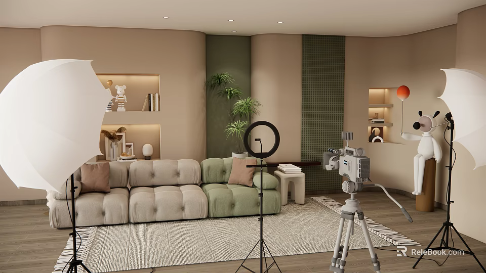 Luxury Home Theater Room With Comfortable Sofa Projector And Lighting Setup 3d model 