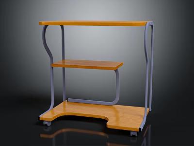 Modern Wooden Storage Shelf With Metal Frame And Multiple Tiers On Wheels 3d model