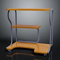Modern Wooden Storage Shelf With Metal Frame And Multiple Tiers On Wheels