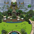 Garden Landscape Design With Green Spaces Walking Paths Central Circular Area And Surrounding Buildings