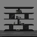 Modern Black Multi Tier Shelving Unit With Decorative Books And Items 3d model