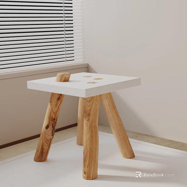 Minimalist Square Side Table With White Top And Natural Wooden Legs Design 3d model 