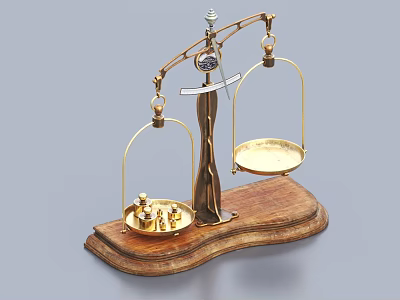 Decorative Brass Balance Scale With Wooden Base And Gold Trays For Home Decoration 3d model