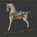 Vintage Wooden Rocking Horse With Hand Painted Colorful Saddle And Decorative Design