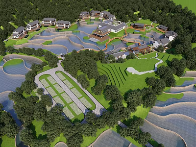 Ancient Architecture Surrounded by Water Areas Lush Green Spaces and Trees in Scenic Landscape 3d model