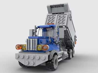 Building Blocks Dump Truck Toy With Blue Cab Gray Bed And Wheels 3d model
