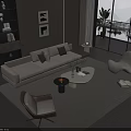 Modern Beige Sofa and White Coffee Table Set in Minimalist Living Room with Accent Chairs