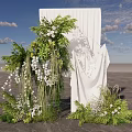Floral Decor Installation With White Drapery Green Foliage And Hanging White Flowers For Event Backdrop
