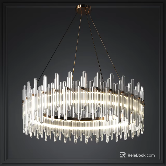 Elegant Modern Circular Chandelier With Transparent Cylindrical Tubes And Golden Frame 3d model 