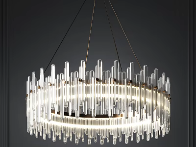 Elegant Modern Circular Chandelier With Transparent Cylindrical Tubes And Golden Frame 3d model