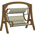 Wooden Swing Chair with Beige Cushion Chain Suspension and Sturdy Support Frame