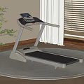 Modern Indoor Treadmill With Digital Display On Carpet Near Window And Plants