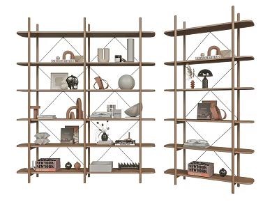 Modern Open Design Bookshelf With Decorative Books Sculptures And Vases On Shelves 3d model
