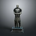 Ancient Terracotta Warrior Statue With Armor Standing On Pedestal Holding Sword