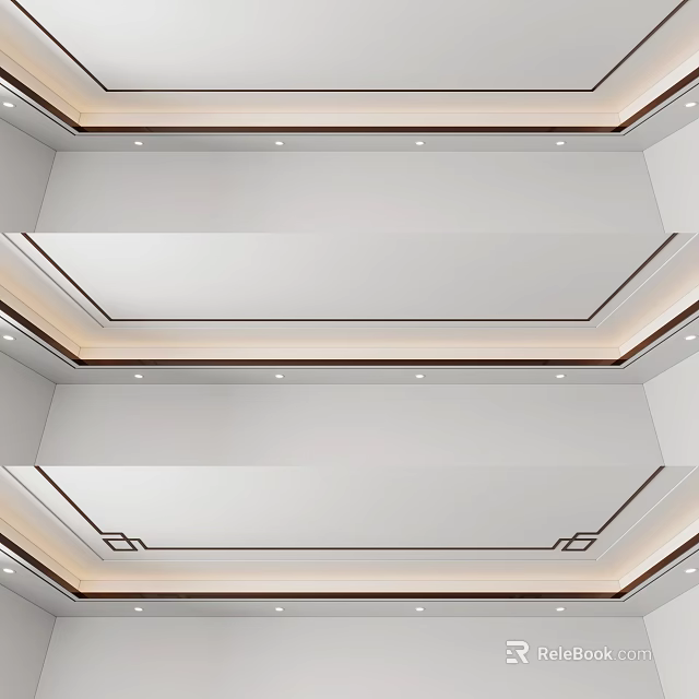 Layered Modern Ceiling Design With Recessed Lights And Decorative Wooden Trim 3d model 