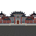 Traditional Chinese Ancient Architecture With Ornate Eaves Red Pillars And Tiled Roof