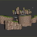 Floating Islands Covered with Green Grass and Rock Formations Amid White Clouds