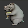 Polygonal Style Hippo Sculpture holding a goblet with yellow drink and green garnish