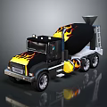 Concrete Mixer Truck With Flame Design Black Yellow Color Detailed Model