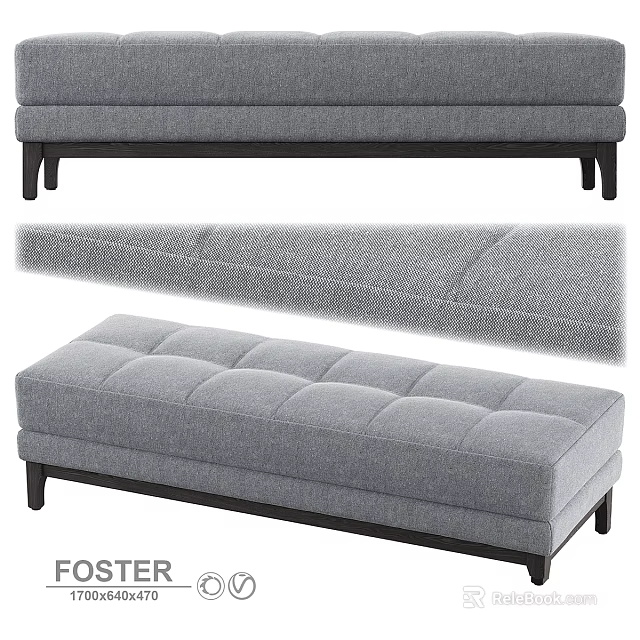 Gray Upholstered Tufted Sofa Bench With Wooden Legs Modern Minimalist Design 3d model 