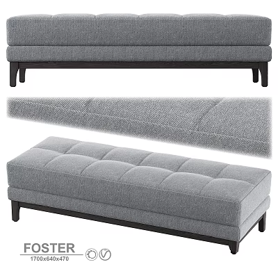Gray Upholstered Tufted Sofa Bench With Wooden Legs Modern Minimalist Design 3d model