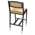 Modern Bar Stool With Woven Backrest Tan Seat Dark Frame And Golden Leg Accents