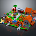 Building Blocks Miniature Village With Colorful Houses Roads And Green Trees
