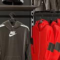 Stylish Hooded Clothes with Nike Logo White Stripes Black Red and Zipper Hanging on Racks