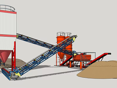 Heavy Duty Industrial Equipment with Silos Conveyors and Sand Piles for Material Processing 3d model