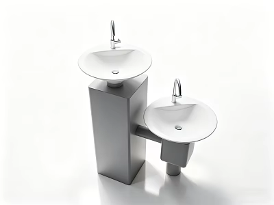 Modern Washbasin Design With Two Separate White Circular Basins And Gray Square Pedestals 3d model