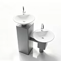 Modern Washbasin Design With Two Separate White Circular Basins And Gray Square Pedestals