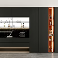 Sleek Modern Black Sideboard Featuring Glass Display Cabinet Orange LED Wine Rack And Bottom Lighting